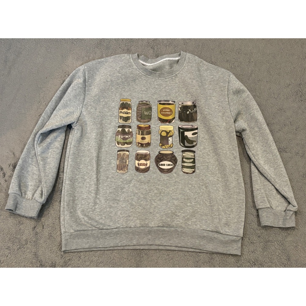 Shein Womens XL Gray Pickle Jar Graphic Crewneck Sweatshirt Oversize Pullover